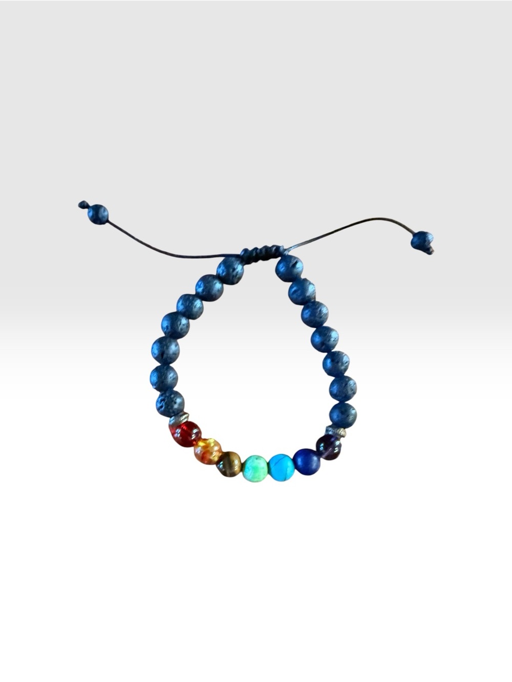 Black Lava rock and glass beaded adjustable bracelet
